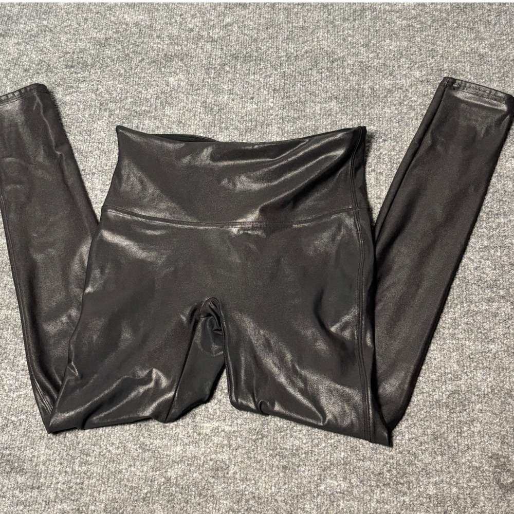 Spanx Faux Leather‎ Leggings women's medium Black High Waisted Petite jeggings